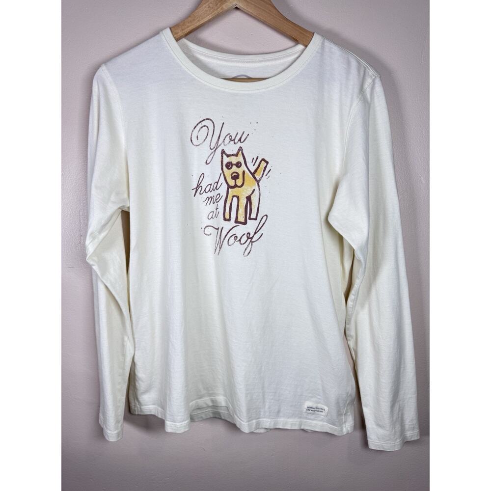 Life Is Good Womens Long Sleeve Tee Shirt ‘you Had Me At Woof’ Dog Graphic L